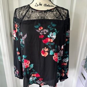 Apt. 9 Black and Red Lace Floral Long Sleeve Blouse